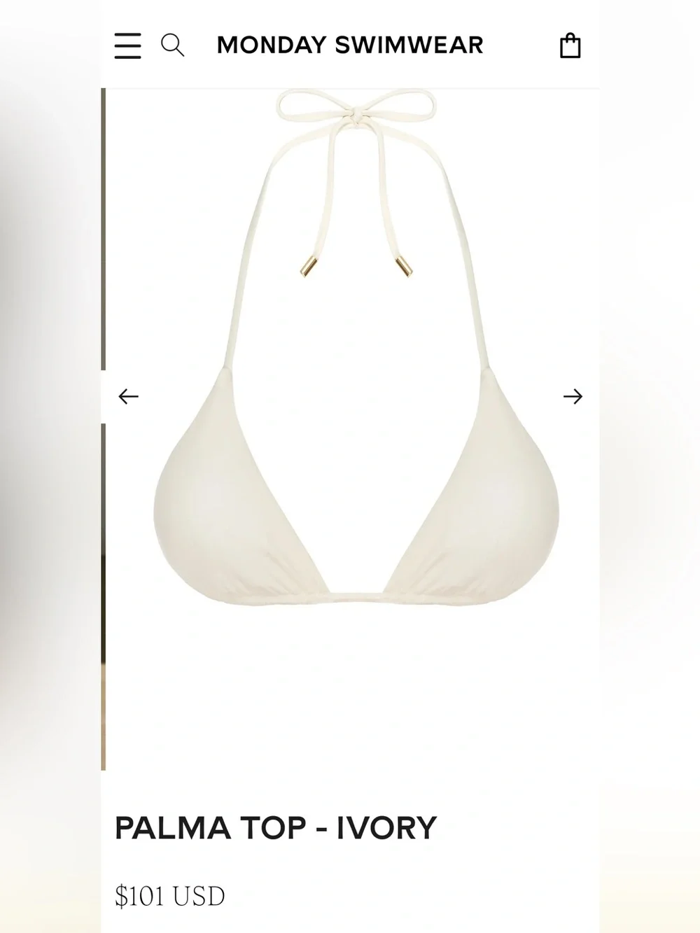 Monday Swimwear Palma Top Ivory VV NWT Triangle Bikini Top Recycled
